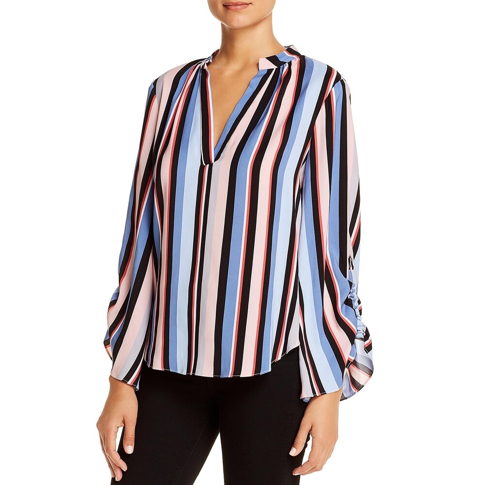 T Tahari Womens Blue Striped Long Sleeve Button-Down Top Blouse XS BHFO 1947